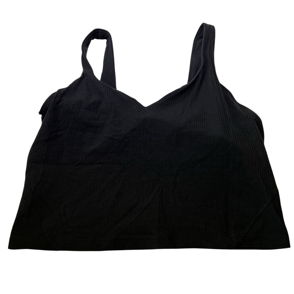 Lululemon Ribbed Black Sports Bra Size 10 Medium‎ Support V Neck Top